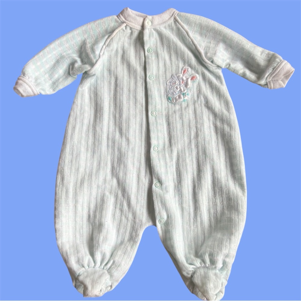 Vintage 90s sweet treasured baby boy bunny embroidered footie pajamas